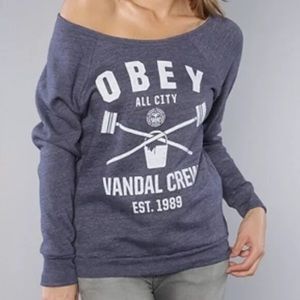 Obey Vandal Crew Off the Shoulder Blue Sweatshirt